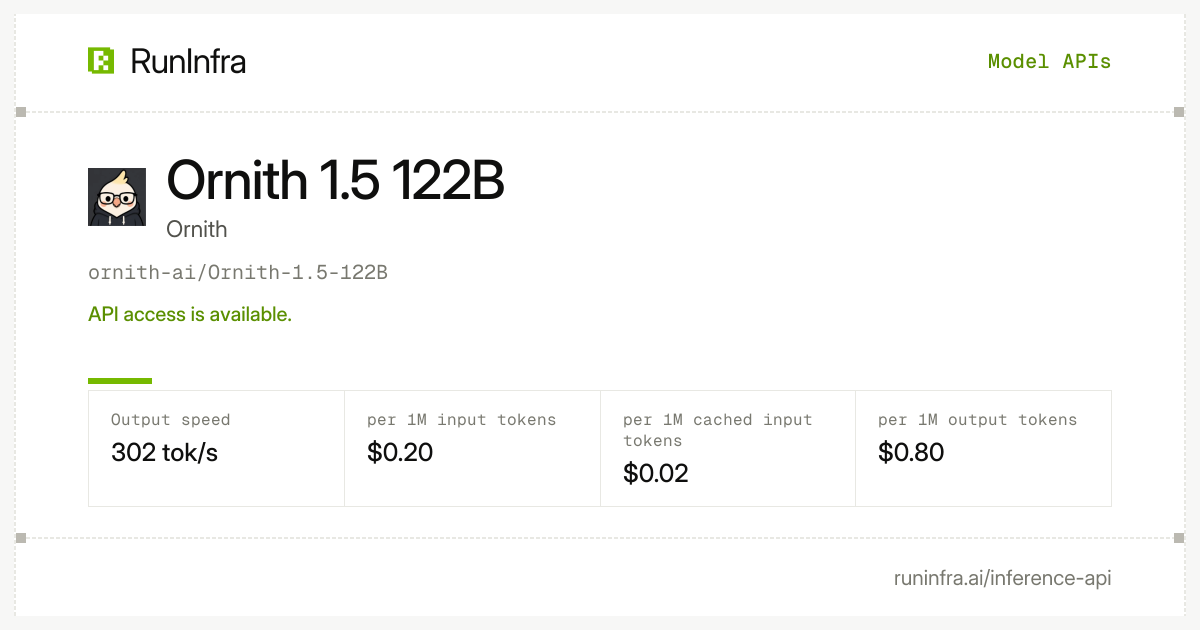 Ornith 1.5 122B at 302tps